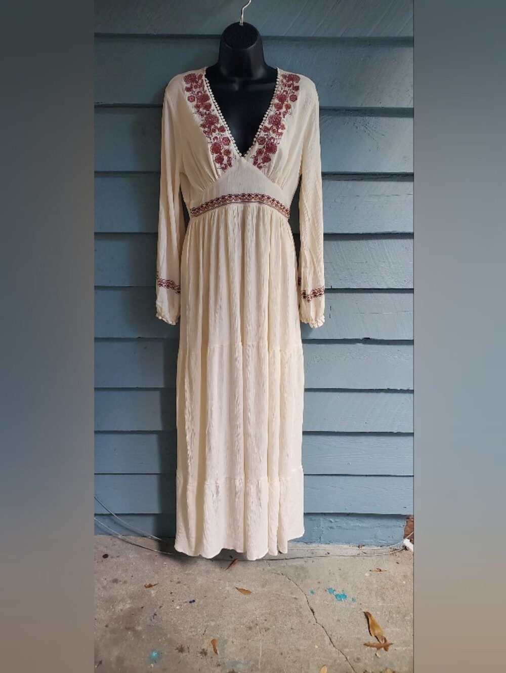 Ivory Embroidered V-Neck Maxi Dress